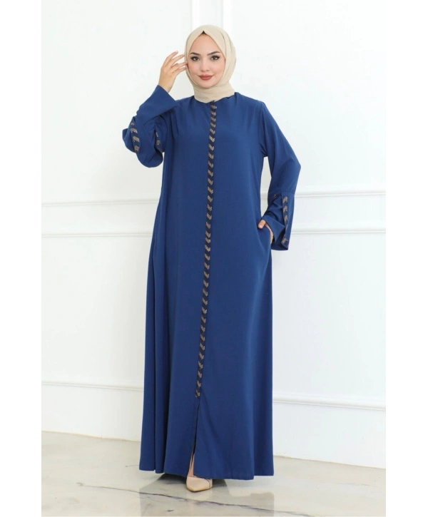 Büyük Beden Taş Detaylı Ferace