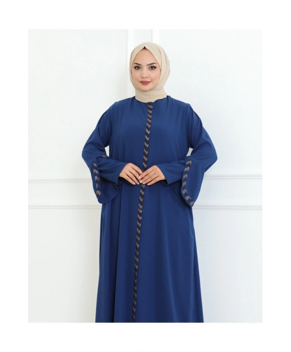 Büyük Beden Taş Detaylı Ferace