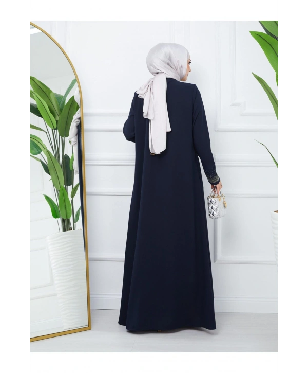 Ön Ve Kol Taş Detaylı Büyük Beden Ferace