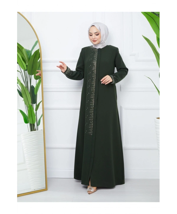 Ön Ve Kol Taş Detaylı Büyük Beden Ferace