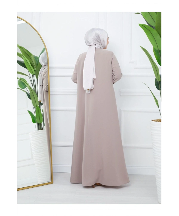 Ön Ve Kol Taş Detaylı Büyük Beden Ferace