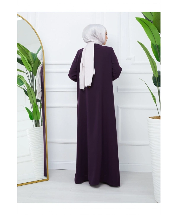 Ön Ve Kol Taş Detaylı Büyük Beden Ferace