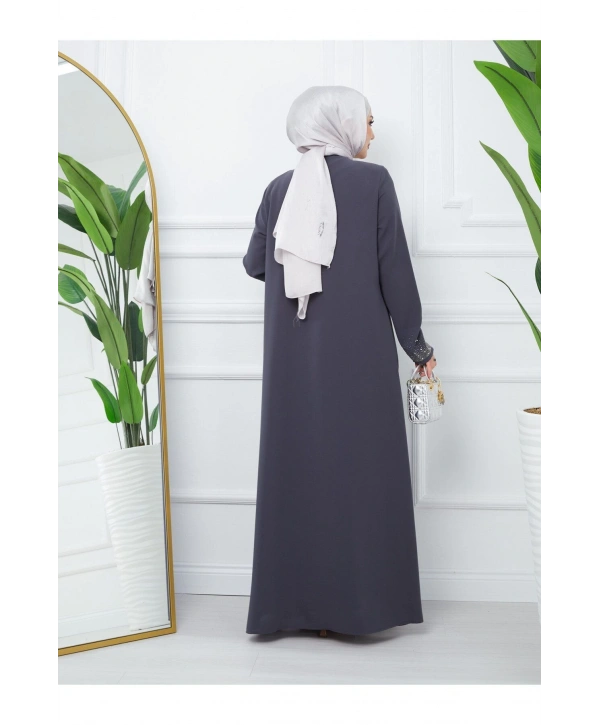 Ön Ve Kol Taş Detaylı Büyük Beden Ferace