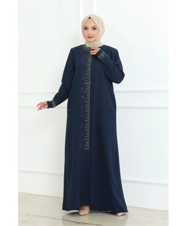 Ön Ve Kol Taş Detaylı Büyük Beden Ferace