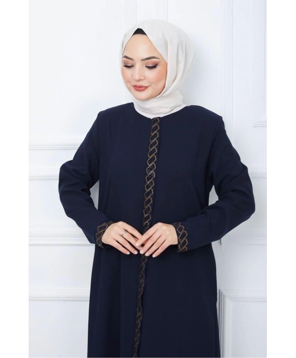 Taş Detaylı Büyük Beden Ferace