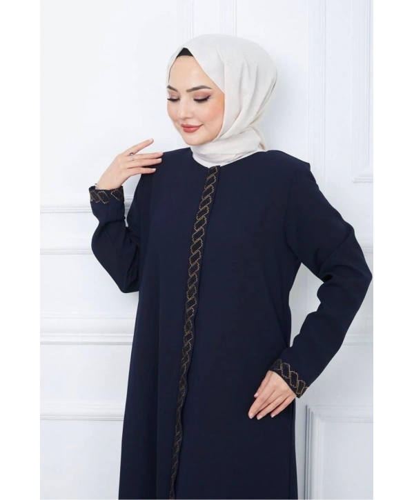 Taş Detaylı Büyük Beden Ferace