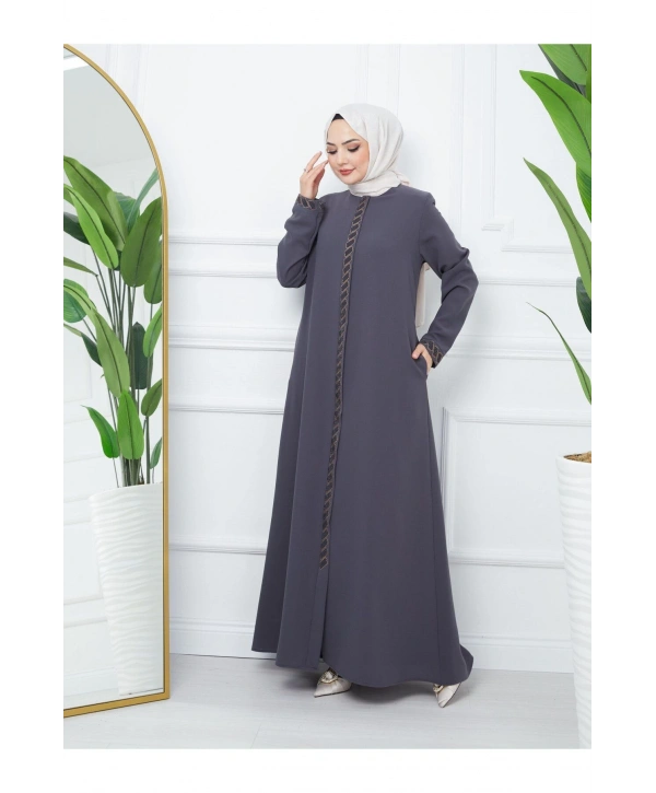 Taş Detaylı Büyük Beden Ferace