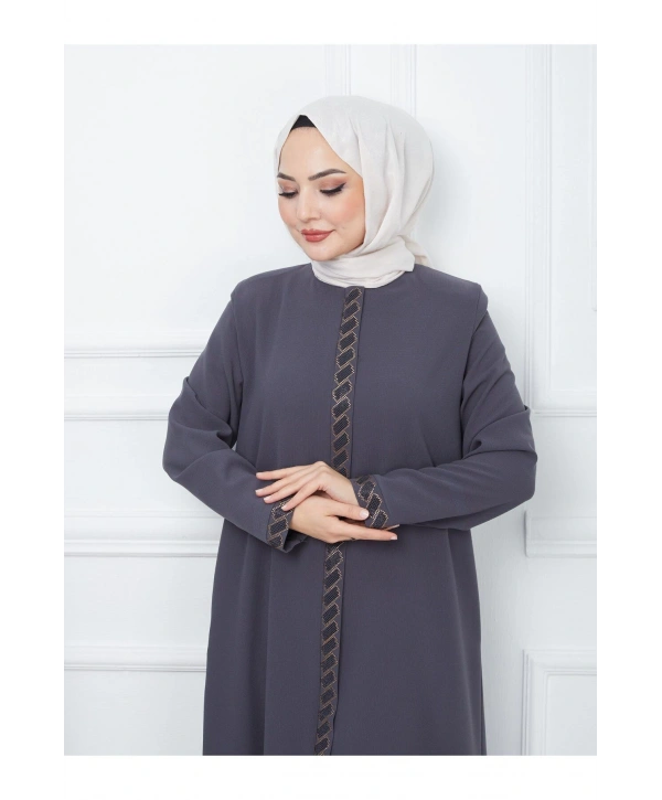 Taş Detaylı Büyük Beden Ferace