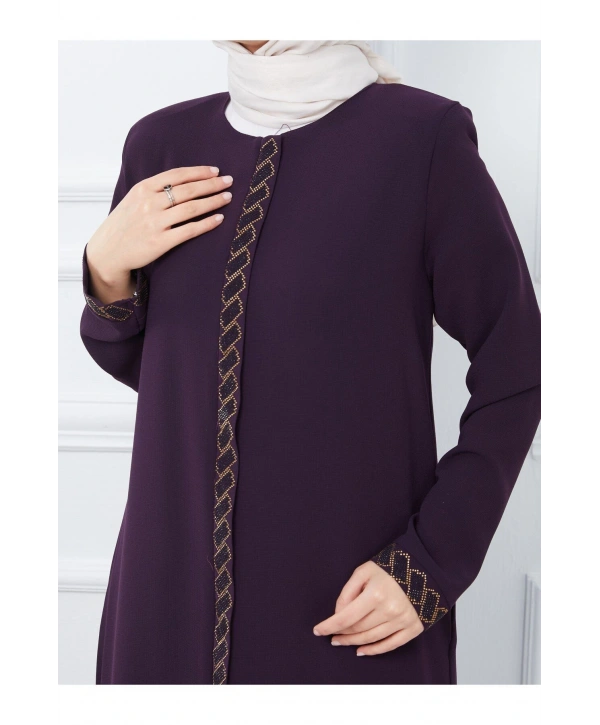 Taş Detaylı Büyük Beden Ferace