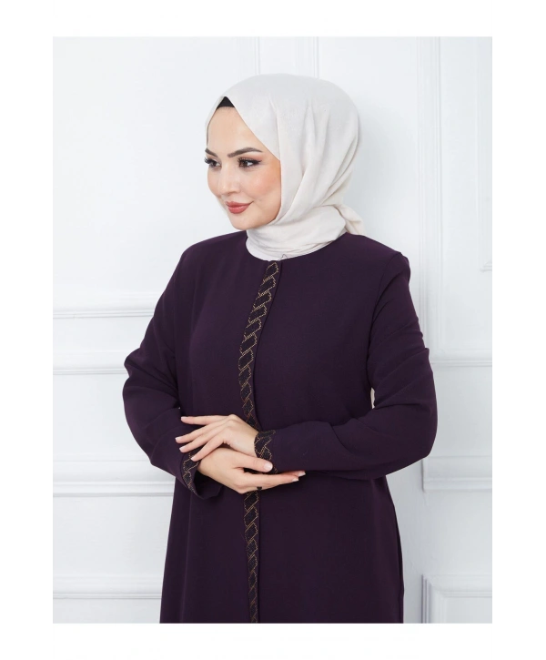 Taş Detaylı Büyük Beden Ferace