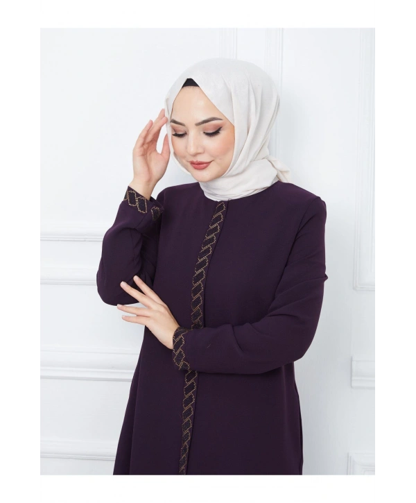 Taş Detaylı Büyük Beden Ferace