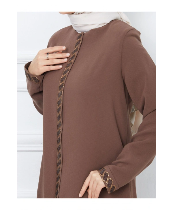 Taş Detaylı Büyük Beden Ferace