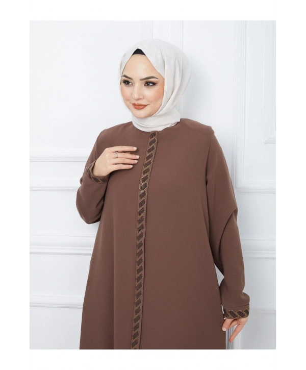 Taş Detaylı Büyük Beden Ferace