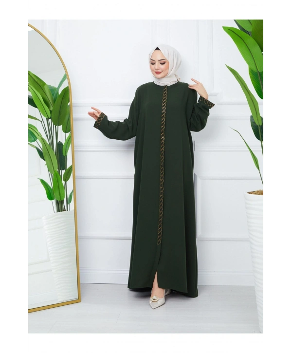 Taş Detaylı Büyük Beden Ferace