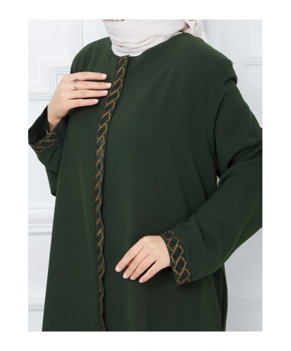 Taş Detaylı Büyük Beden Ferace