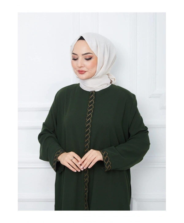 Taş Detaylı Büyük Beden Ferace