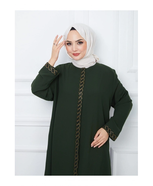 Taş Detaylı Büyük Beden Ferace