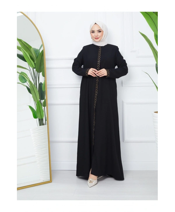 Taş Detaylı Büyük Beden Ferace