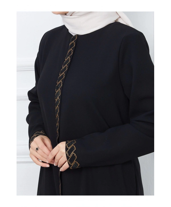 Taş Detaylı Büyük Beden Ferace