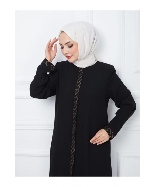 Taş Detaylı Büyük Beden Ferace