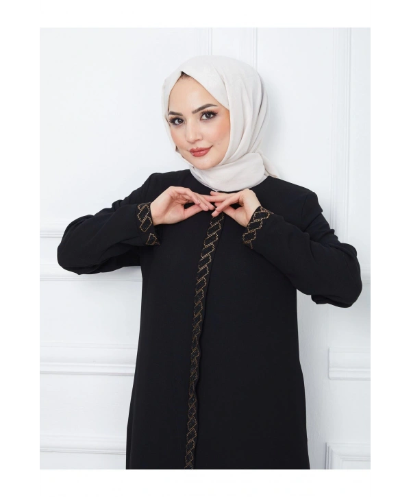 Taş Detaylı Büyük Beden Ferace