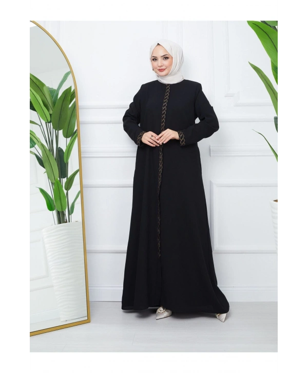 Taş Detaylı Büyük Beden Ferace