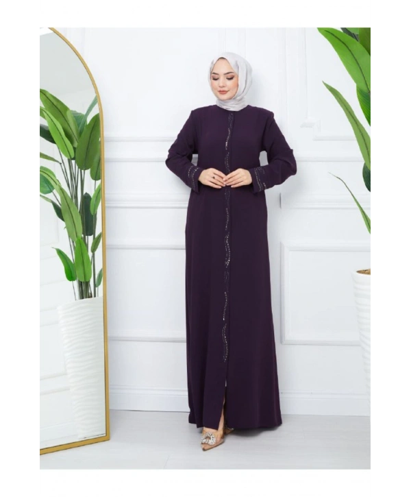 Ön Ve Kol Taşlı Büyük Beden Ferace