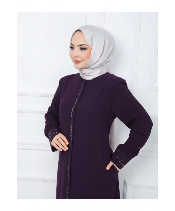 Ön Ve Kol Taşlı Büyük Beden Ferace