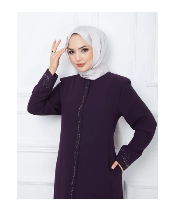 Ön Ve Kol Taşlı Büyük Beden Ferace