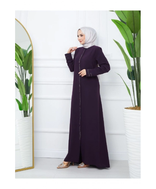 Ön Ve Kol Taşlı Büyük Beden Ferace