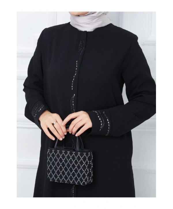 Ön Ve Kol Taşlı Büyük Beden Ferace