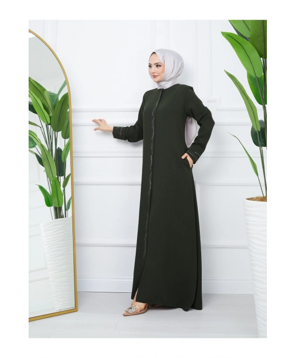 Ön Ve Kol Taşlı Büyük Beden Ferace