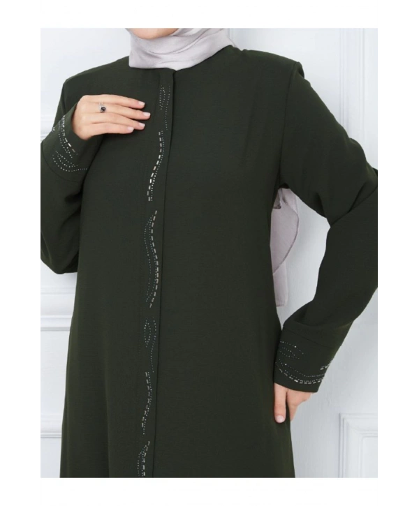 Ön Ve Kol Taşlı Büyük Beden Ferace