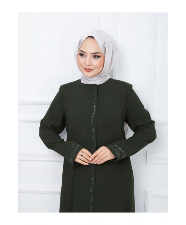 Ön Ve Kol Taşlı Büyük Beden Ferace