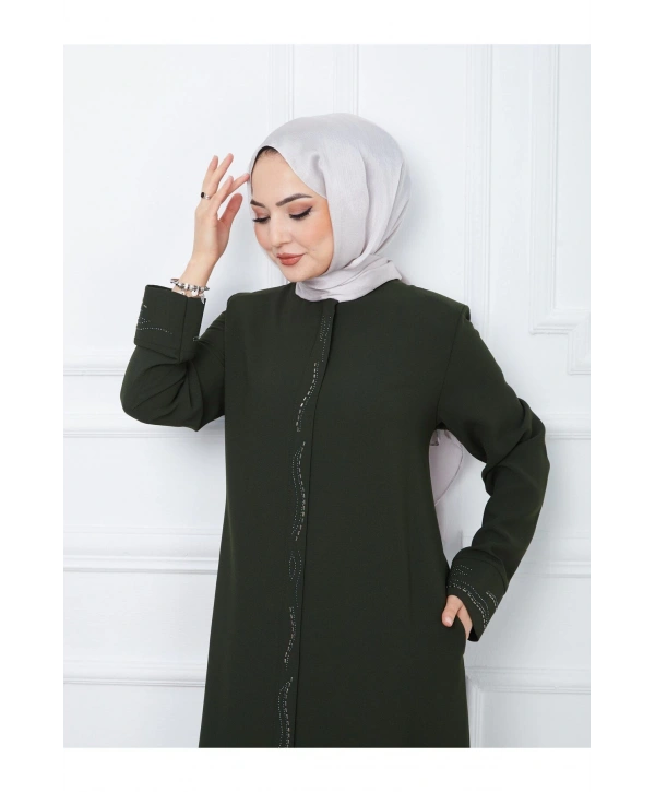 Ön Ve Kol Taşlı Büyük Beden Ferace