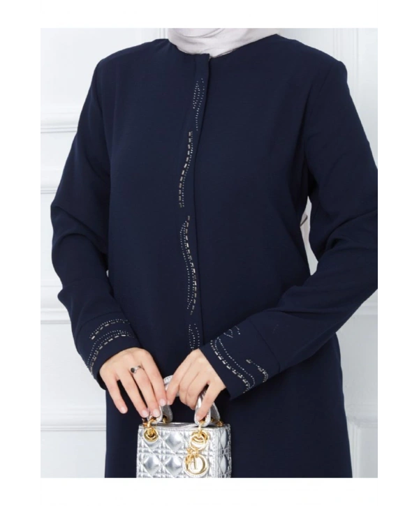 Ön Ve Kol Taşlı Büyük Beden Ferace