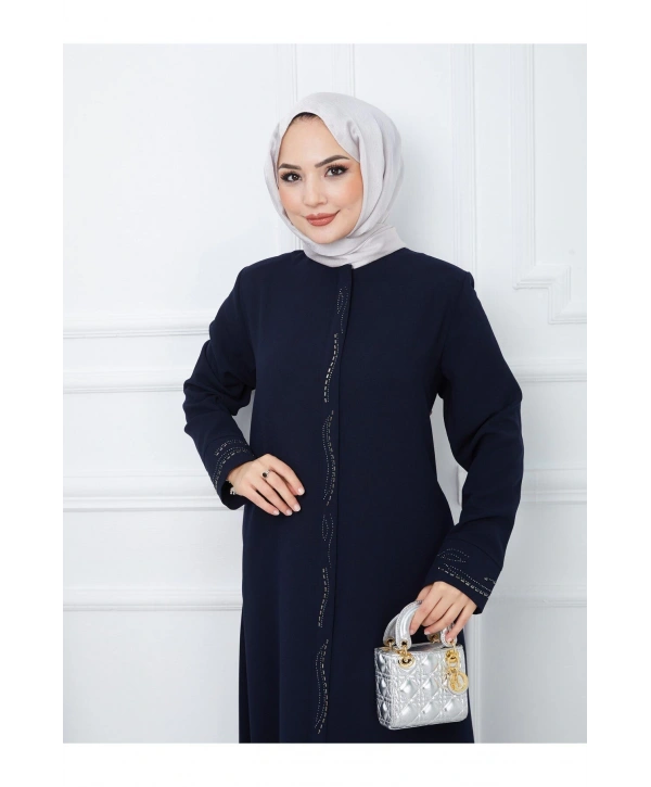 Ön Ve Kol Taşlı Büyük Beden Ferace