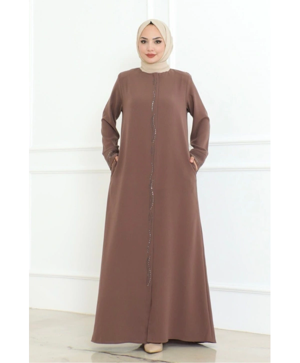 Ön Ve Kol Taşlı Büyük Beden Ferace