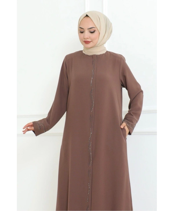 Ön Ve Kol Taşlı Büyük Beden Ferace