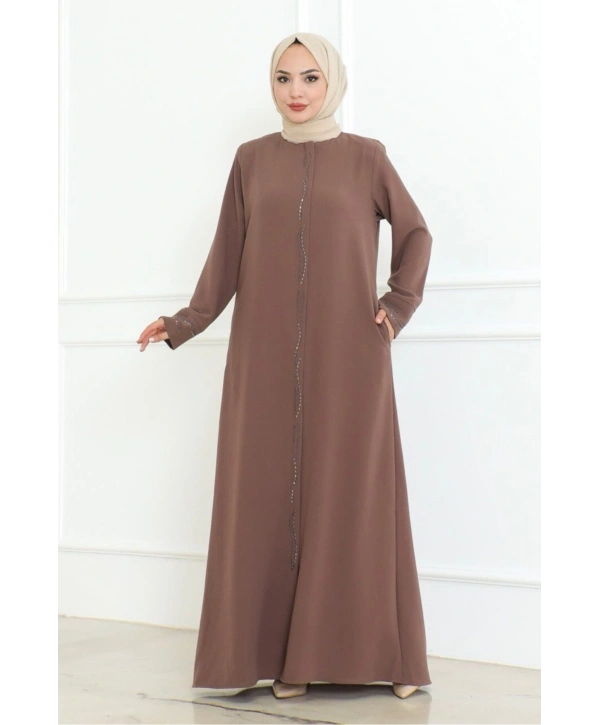 Ön Ve Kol Taşlı Büyük Beden Ferace