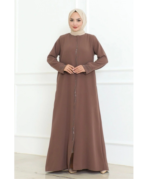 Ön Ve Kol Taşlı Büyük Beden Ferace