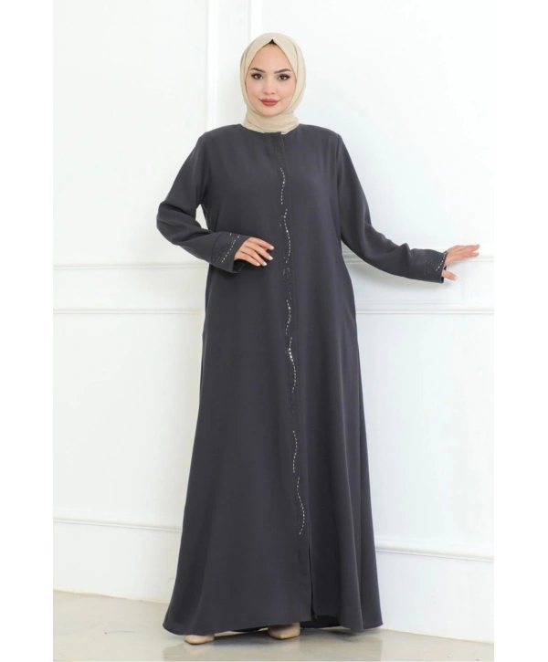 Ön Ve Kol Taşlı Büyük Beden Ferace