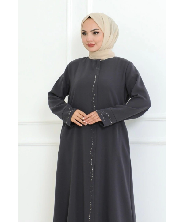 Ön Ve Kol Taşlı Büyük Beden Ferace