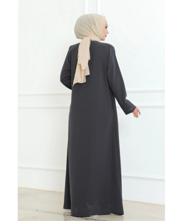 Ön Ve Kol Taşlı Büyük Beden Ferace