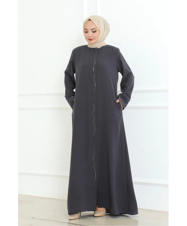Ön Ve Kol Taşlı Büyük Beden Ferace