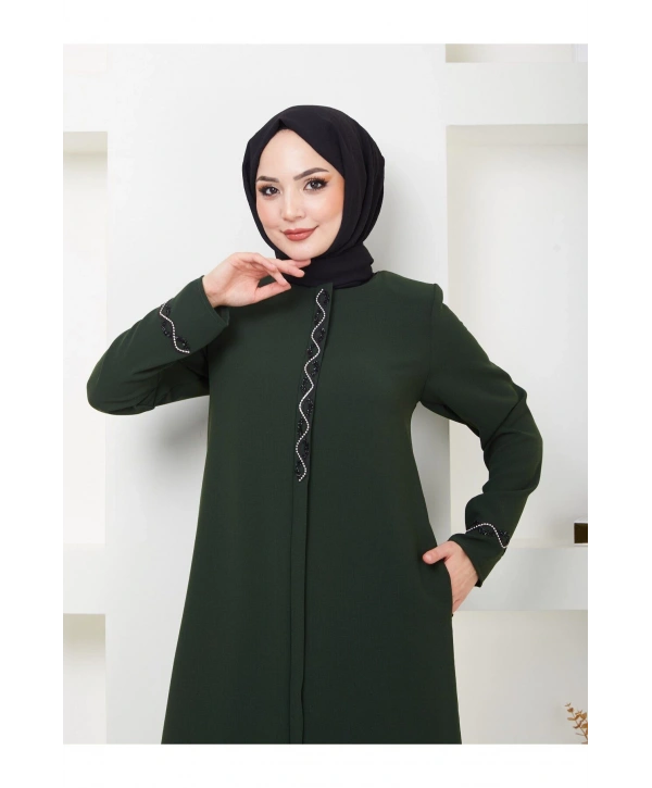 Büyük Beden Taş Detaylı Ferace