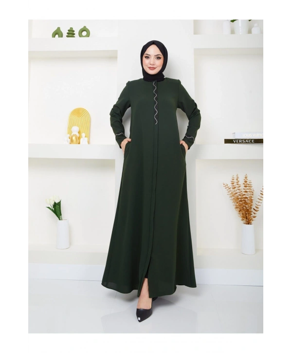 Büyük Beden Taş Detaylı Ferace