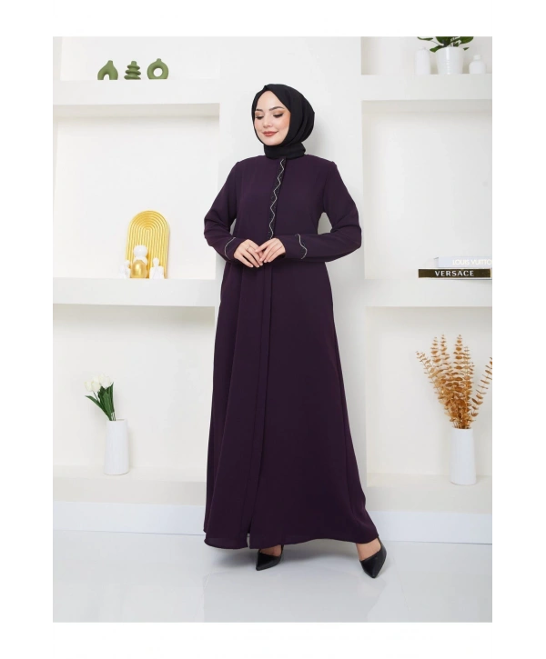 Büyük Beden Taş Detaylı Ferace