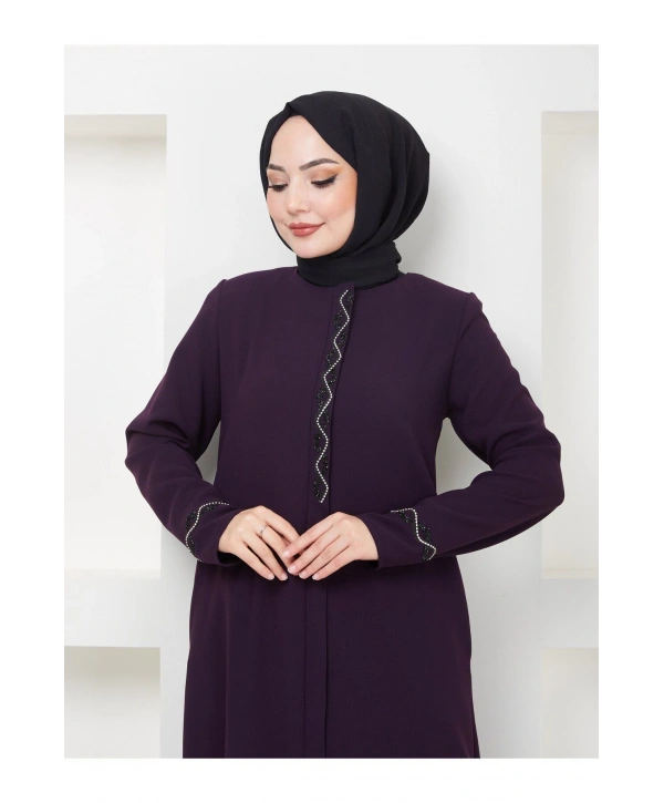 Büyük Beden Taş Detaylı Ferace