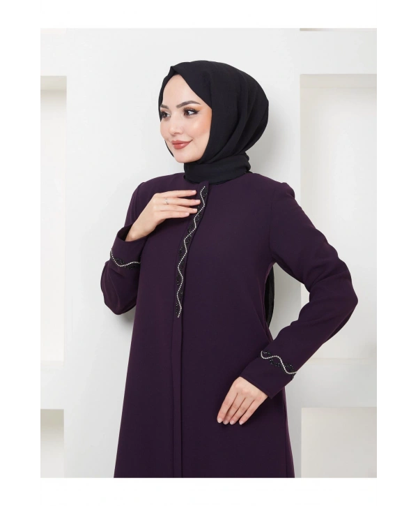 Büyük Beden Taş Detaylı Ferace